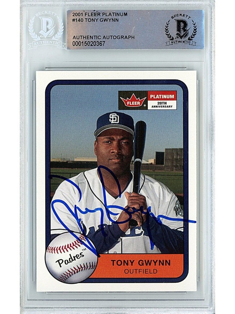 Tony Gwynn Signed 2001 Fleer #140 San Diego Padres HOF Beckett BAS Slab Auto MLB